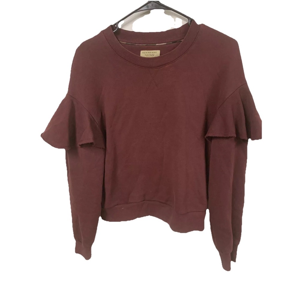 Burberry Neiman Ruffle Drop Shoulder‎ Sweatshirt Womens XS Burgundy